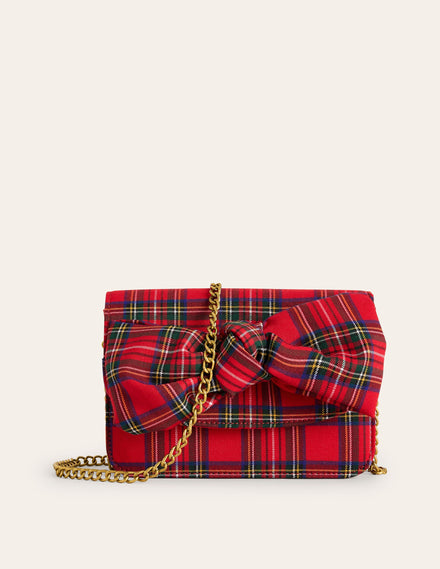 Bow Evening Purse-Red and Blue Check