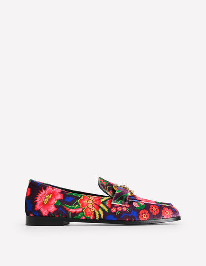 Iris Jewelled Snaffle Loafers-Printed Velvet