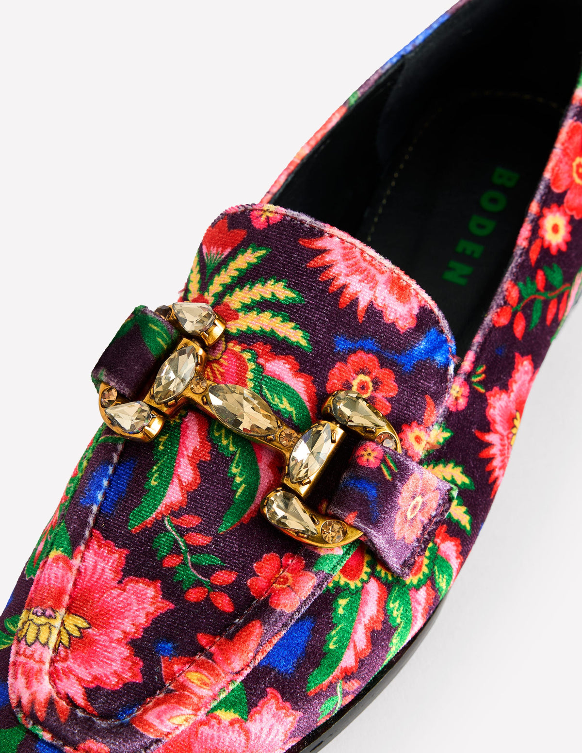 Iris Jewelled Snaffle Loafers-Printed Velvet - Image 4
