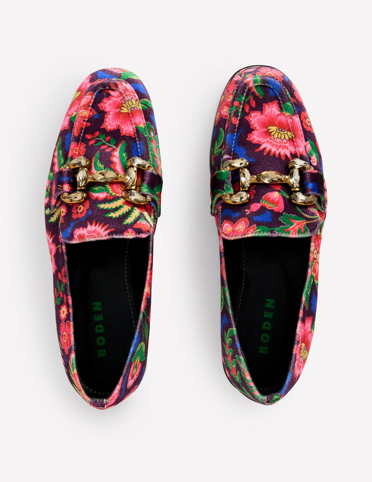 Iris Jewelled Snaffle Loafers-Printed Velvet - Image 5