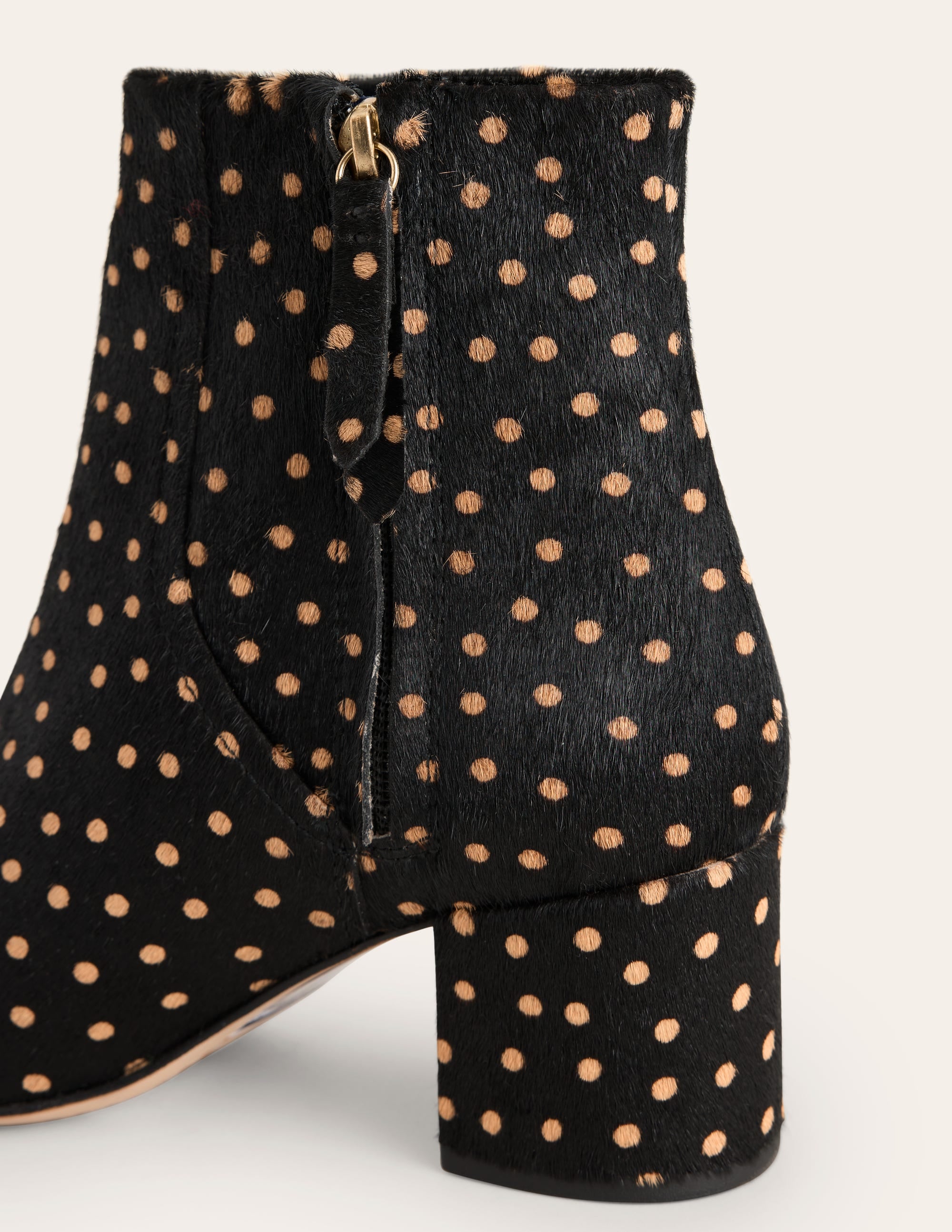 Block Heel Leather Ankle Boots-Black and Camel Spot - Image 3
