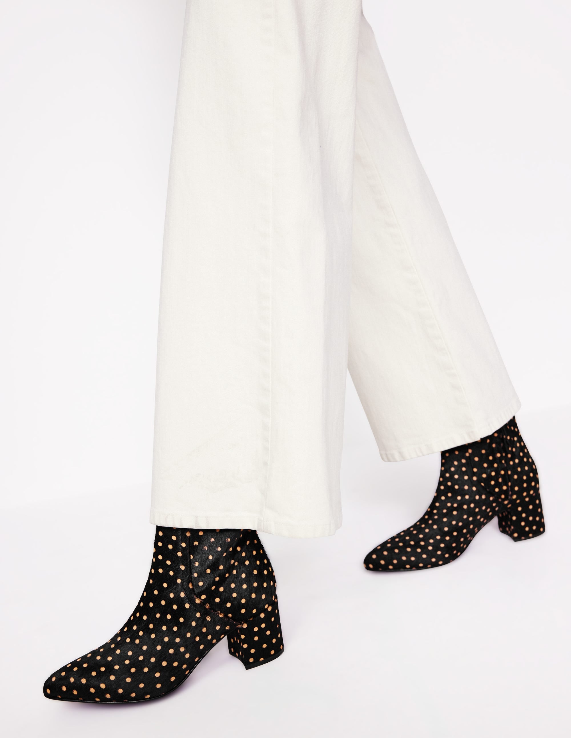 Block Heel Leather Ankle Boots-Black and Camel Spot - Image 1
