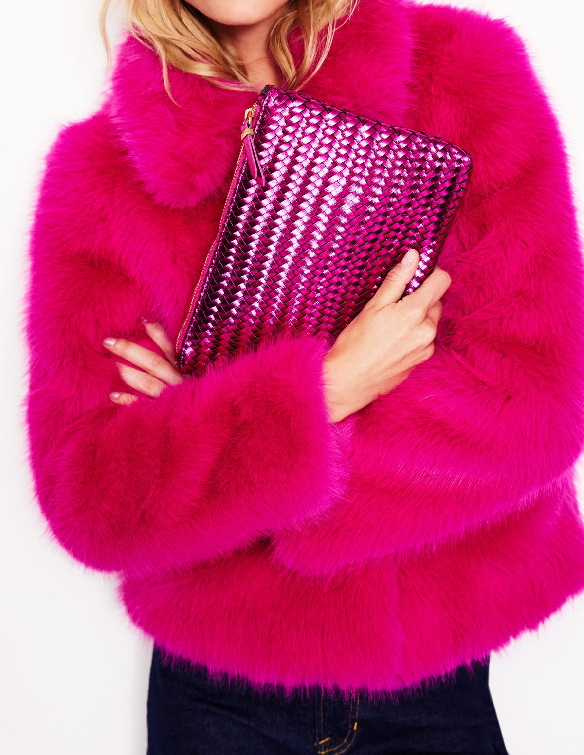 Woven Metallic Pouch-Pink Metallic - Image 1
