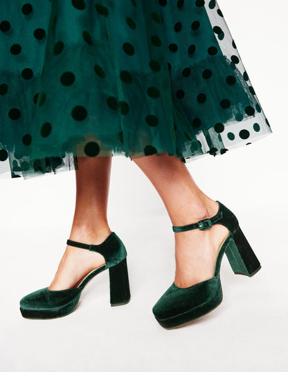 Closed Toe Platforms-Green Velvet