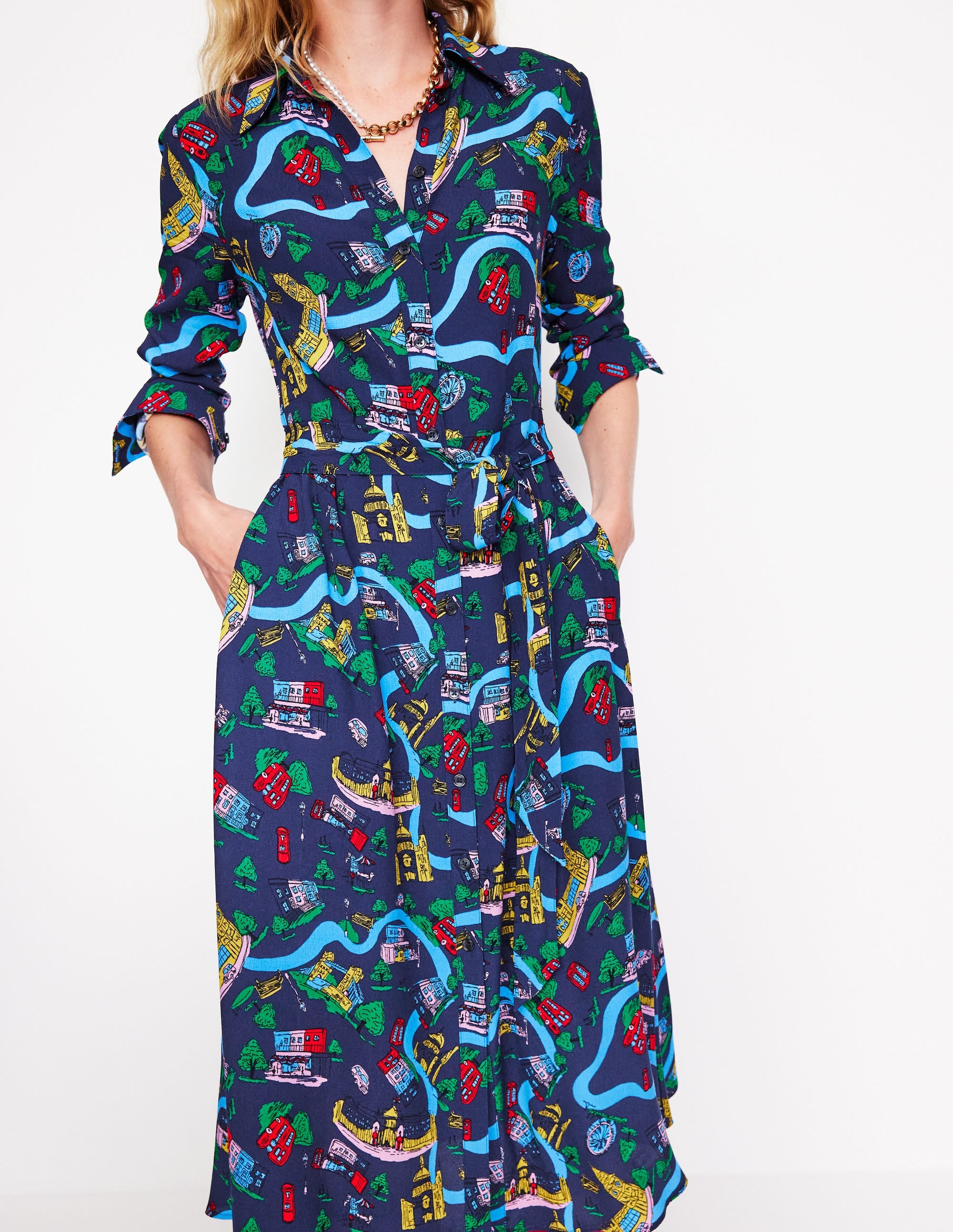 Kate Midi Shirt Dress-French Navy, London Town - Image 3