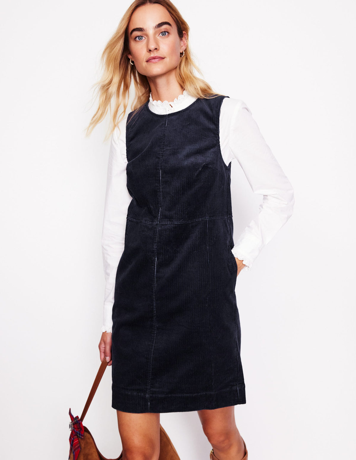 Pia Cord Shift Dress-Navy - Image 1