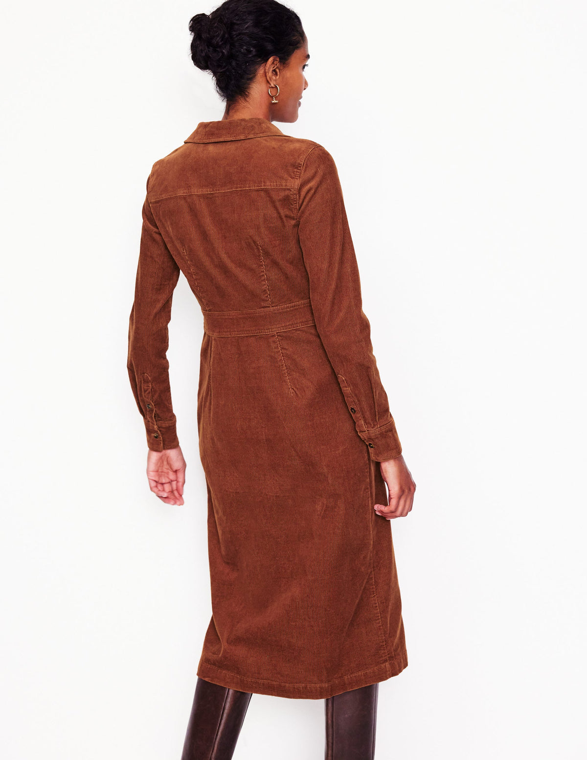 Flora Cord Midi Shirt Dress-Cognac - Image 3