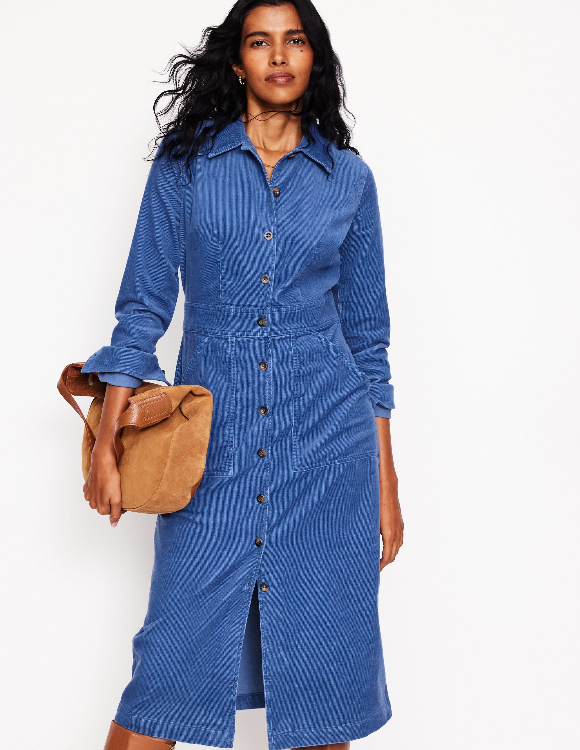 Flora Cord Midi Shirt Dress-True Navy - Image 1