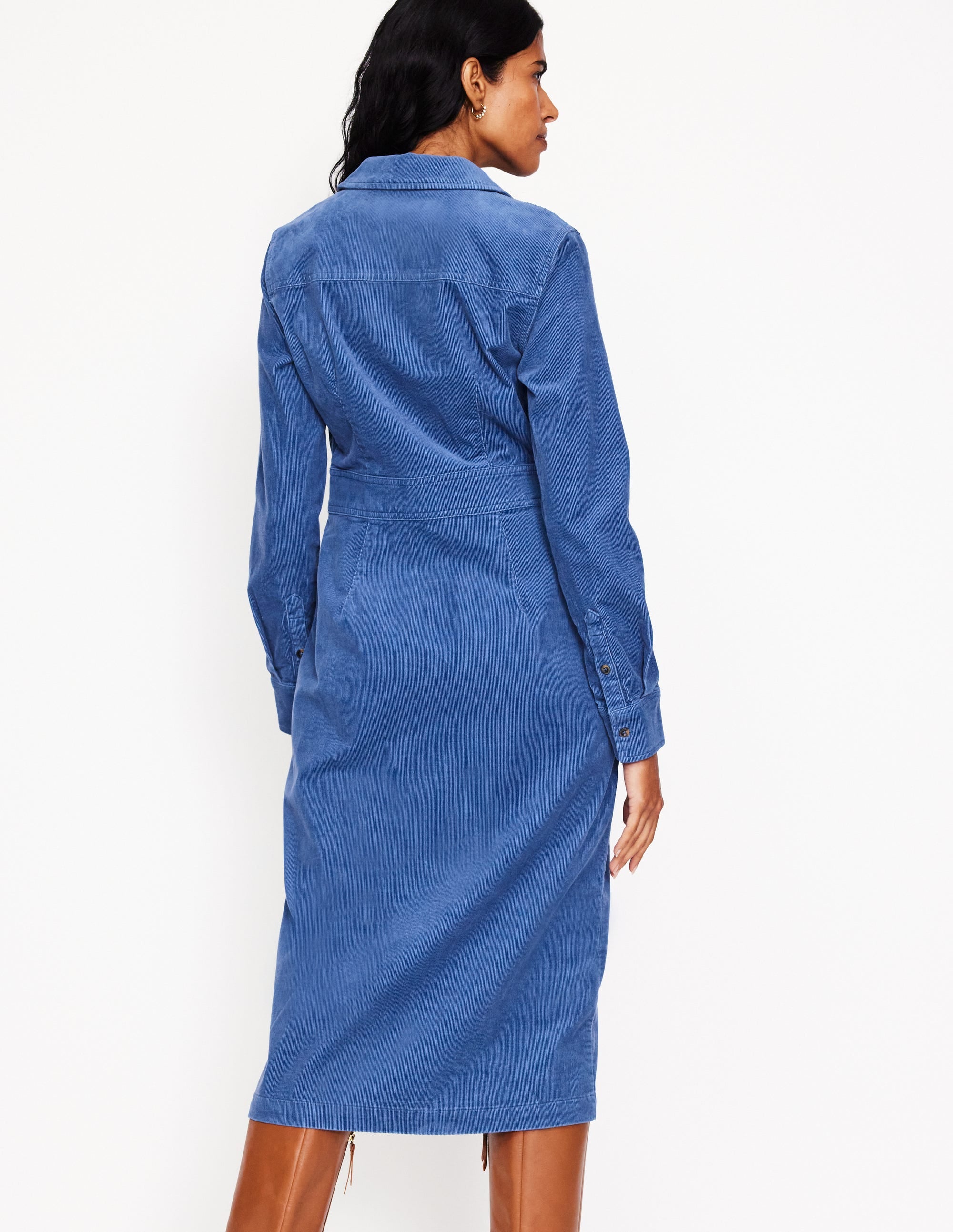 Flora Cord Midi Shirt Dress-True Navy - Image 3