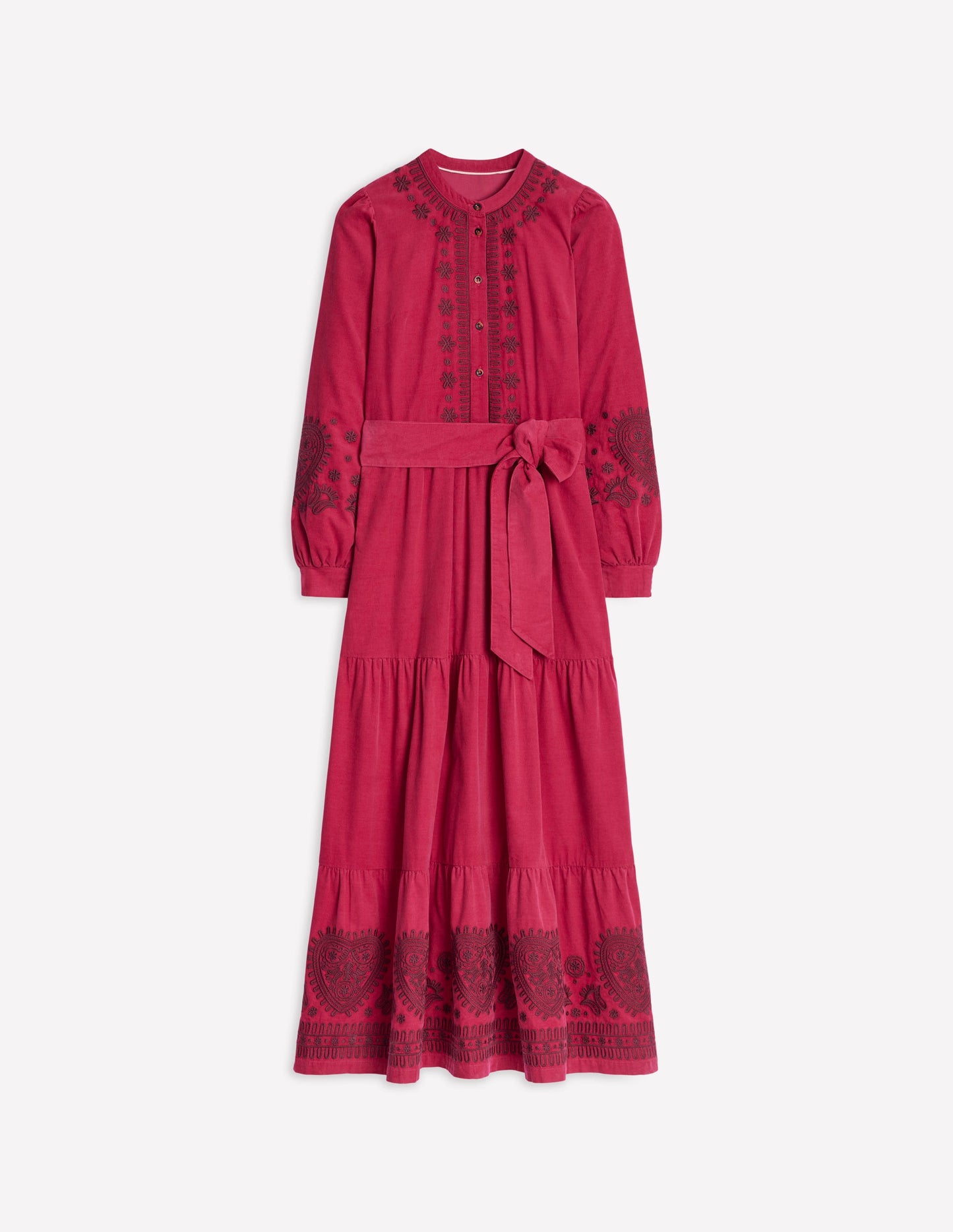 Alba Cord Maxi Dress-Cherry Jam, Embroidered