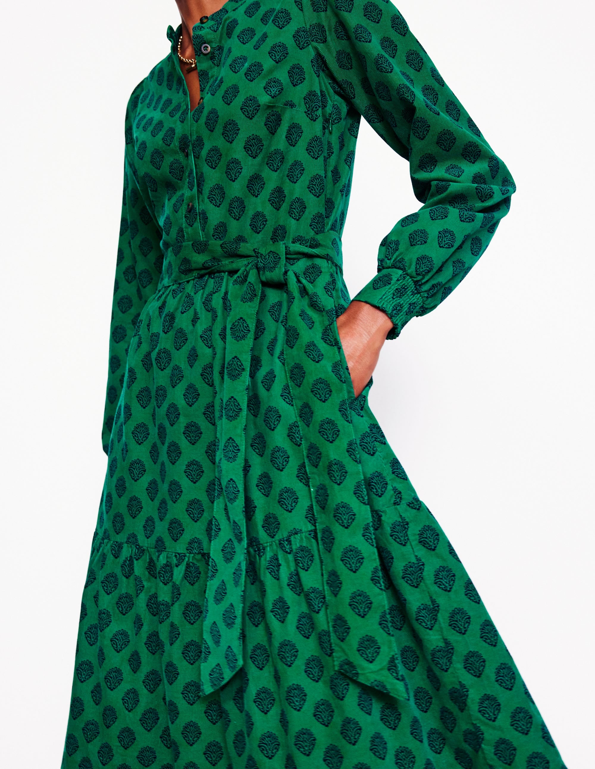 Alba Cord Maxi Dress-Alpine Green, Ornate Stamp - Image 2