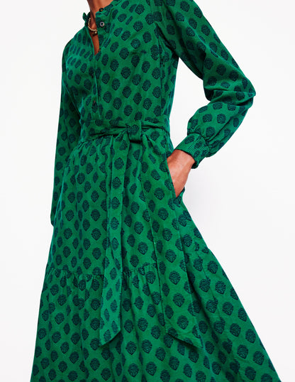 Alba Cord Maxi Dress-Alpine Green, Ornate Stamp