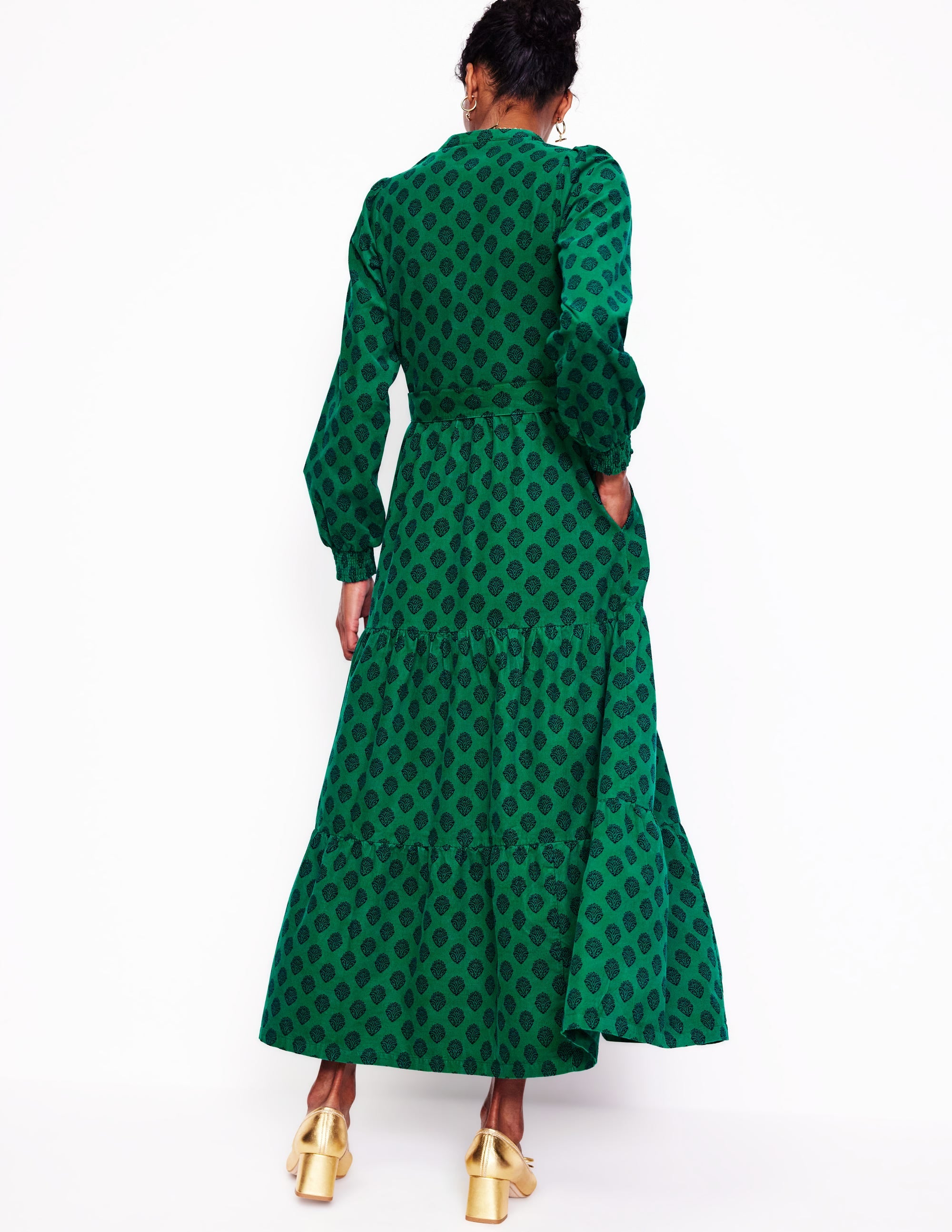 Alba Cord Maxi Dress-Alpine Green, Ornate Stamp - Image 3