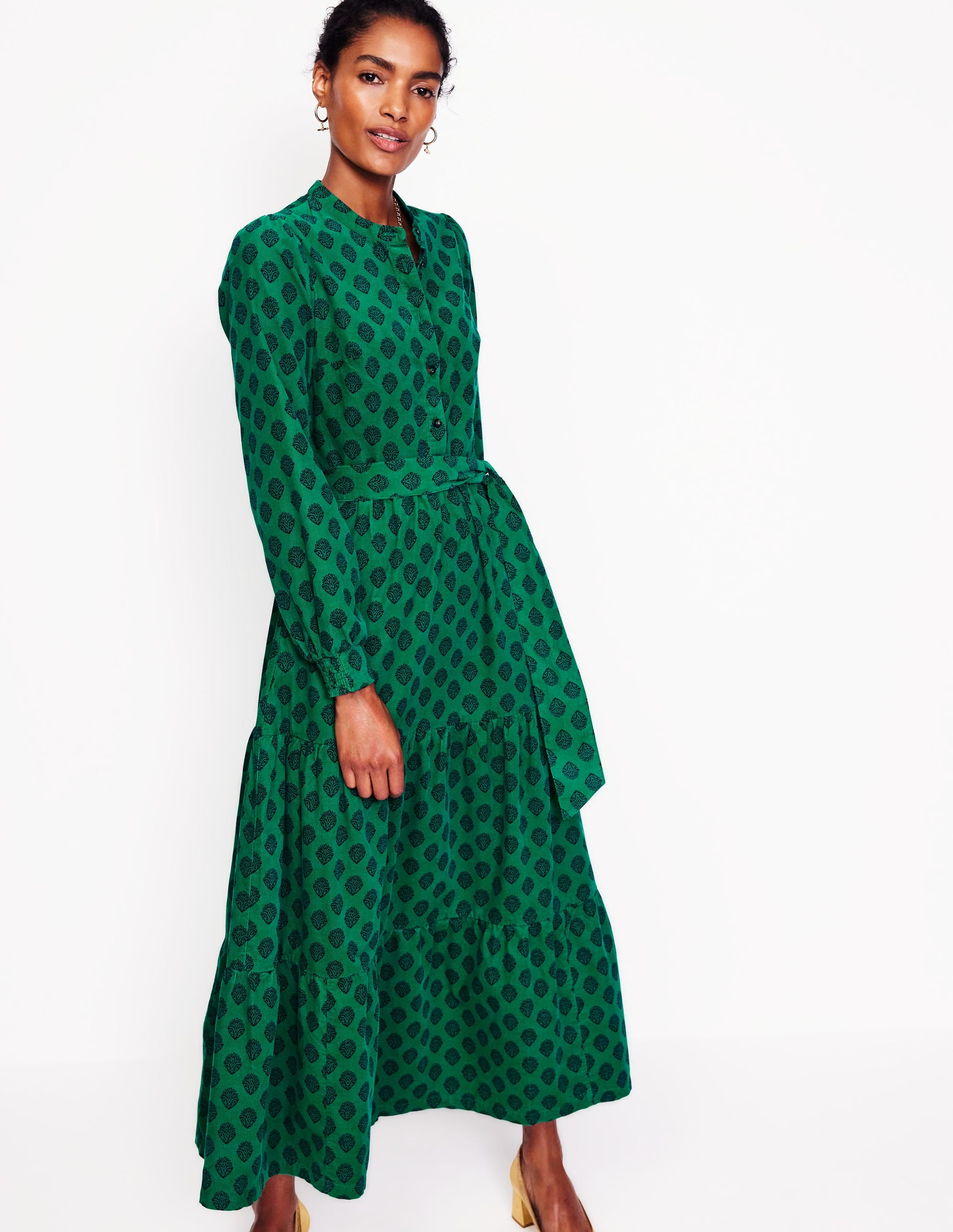 Alba Cord Maxi Dress-Alpine Green, Ornate Stamp - Image 4