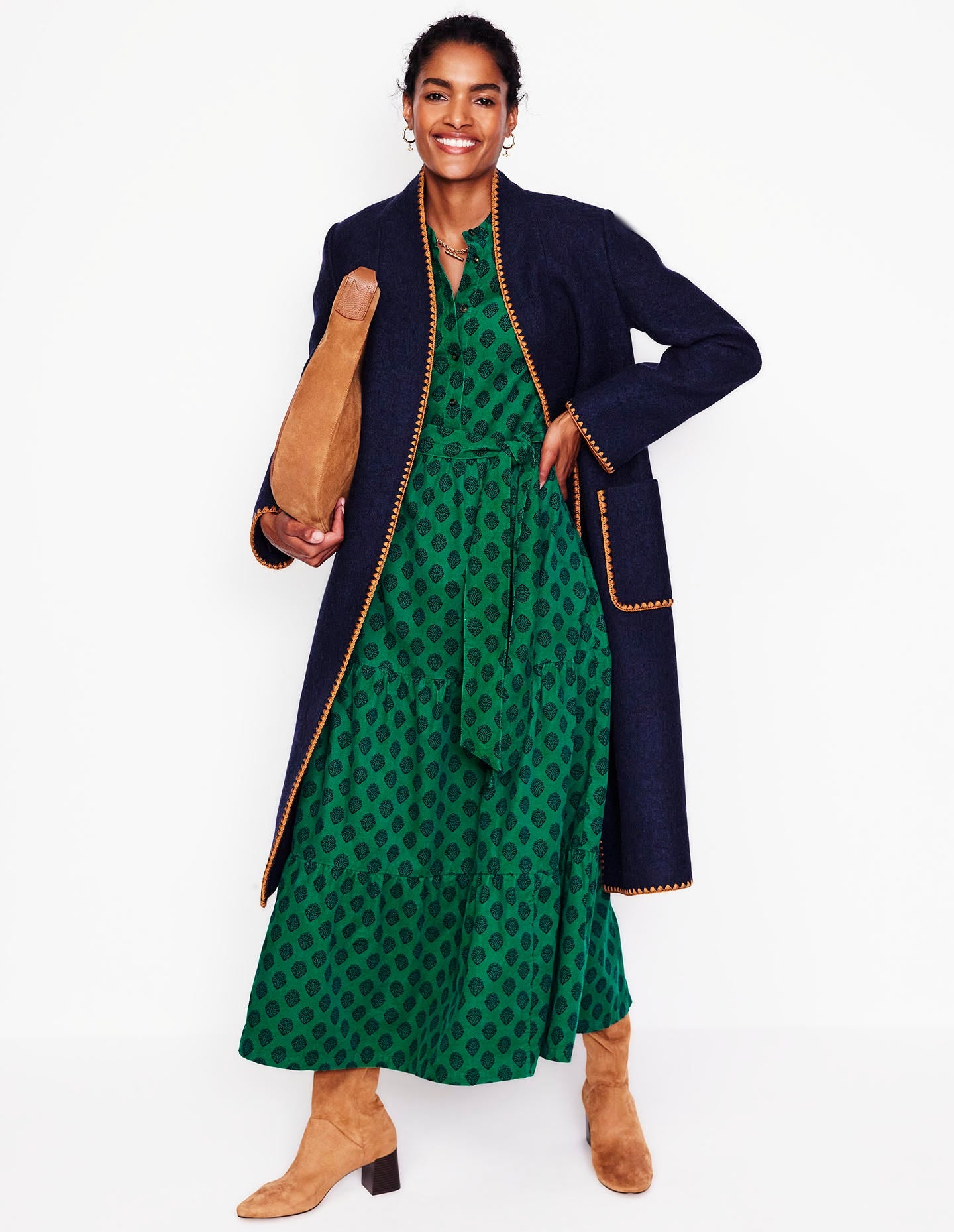Alba Cord Maxi Dress-Alpine Green, Ornate Stamp - Image 5
