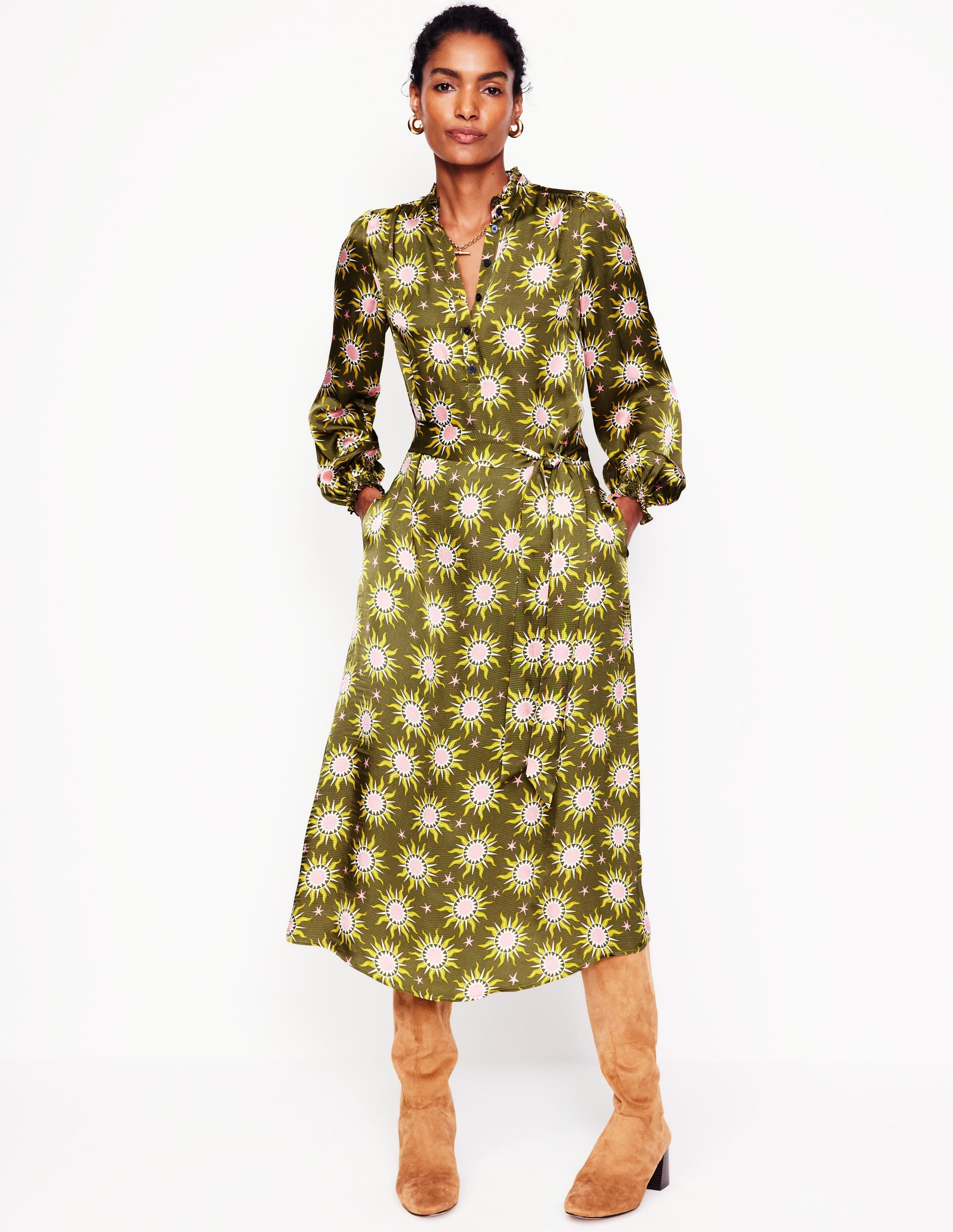 Jasmine Satin Midi Dress-Winter Moss, Celestial - Image 4