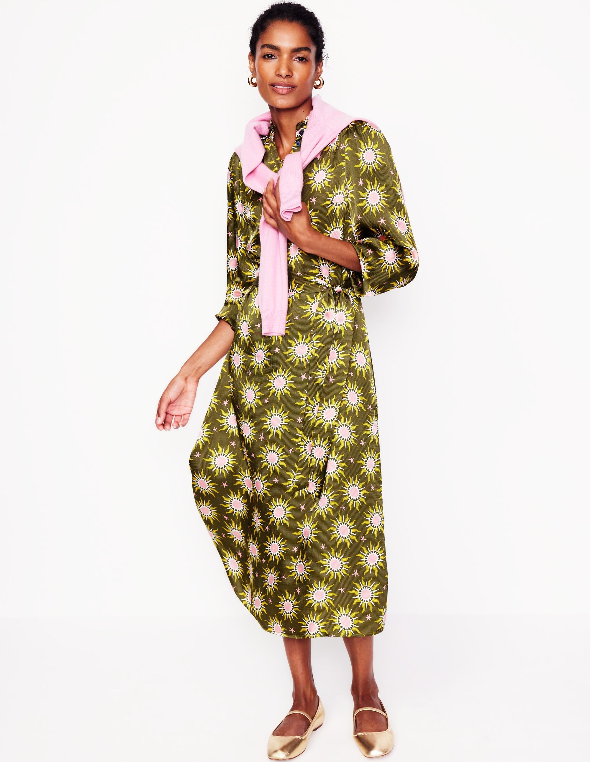Jasmine Satin Midi Dress-Winter Moss, Celestial - Image 5