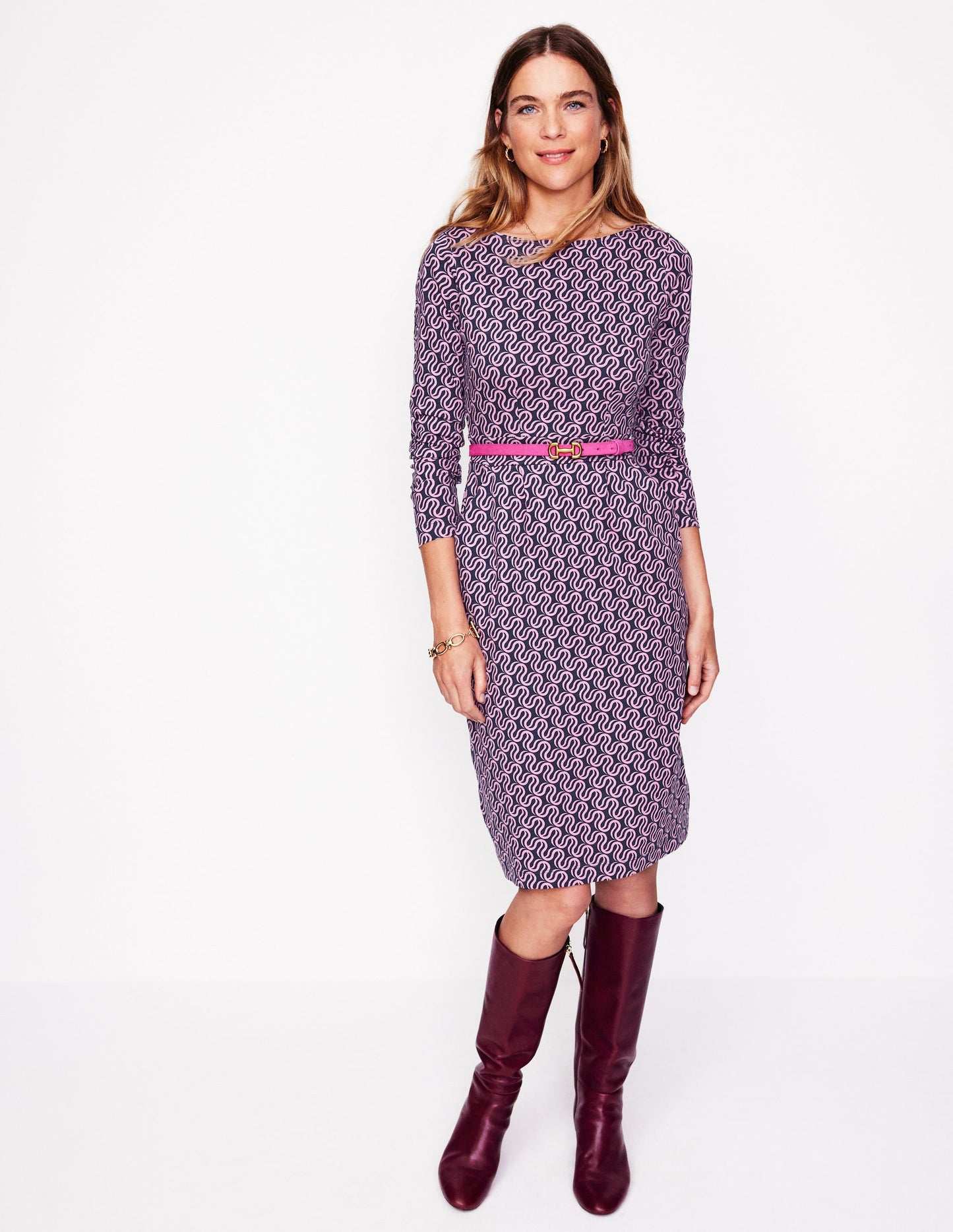 Florrie Long Sleeve Dress-Soft Lavender, Ribbon Wave