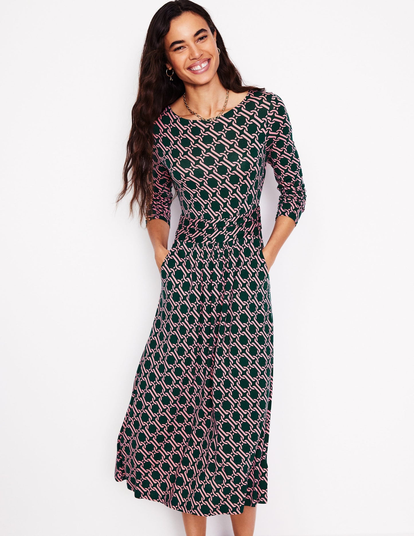 Amelie Long Sleeve Midi Dress-Glade, Chain Geo