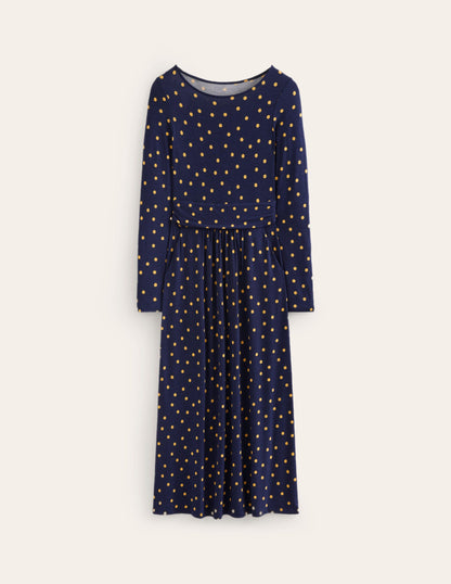 Amelie Long Sleeve Midi Dress-Navy, Sparse Spot