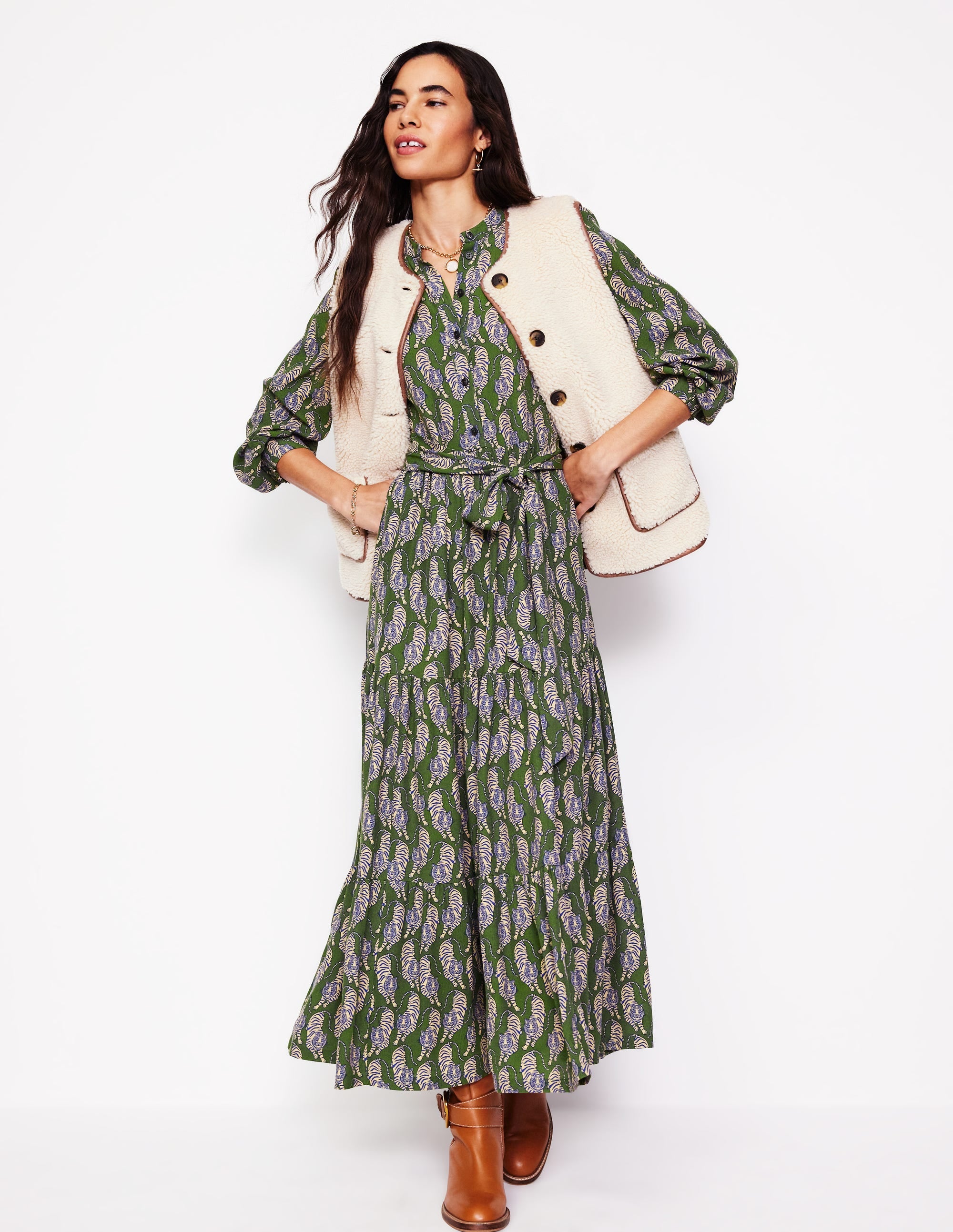 Alba Viscose Maxi Dress-Chive, Tiger - Image 1