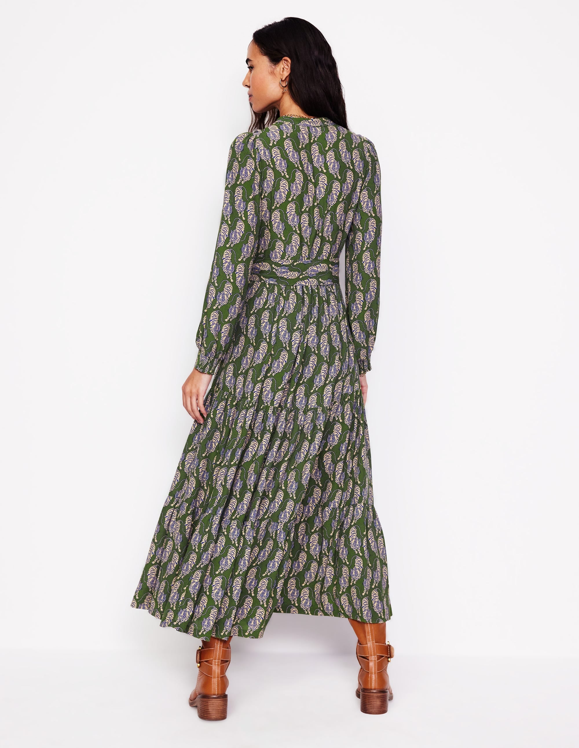 Alba Viscose Maxi Dress-Chive, Tiger - Image 3