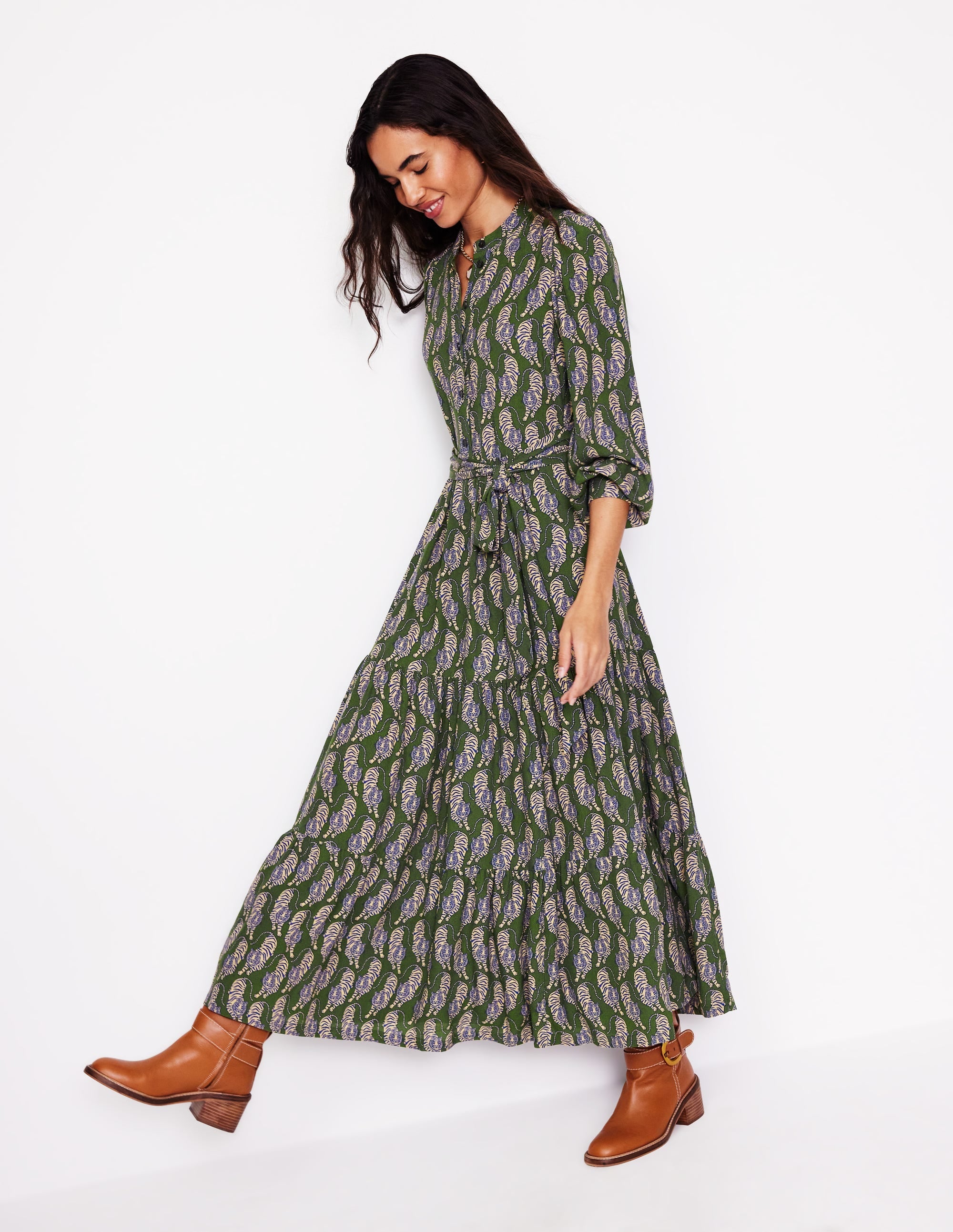 Alba Viscose Maxi Dress-Chive, Tiger - Image 4
