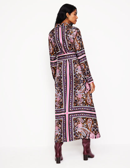 Scarf Print Shirt Dress-French Navy, Tiger Bloom