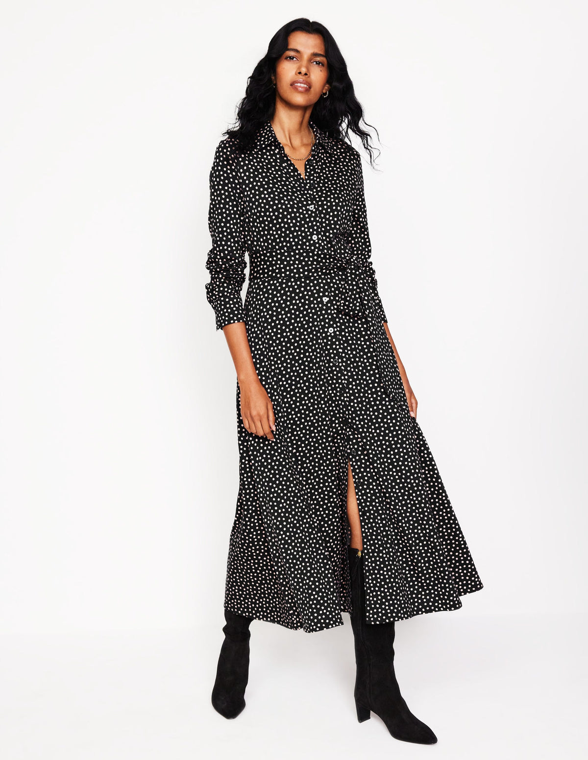 Marcia Jersey Shirt Dress-Black, Abstract Dot - Image 1