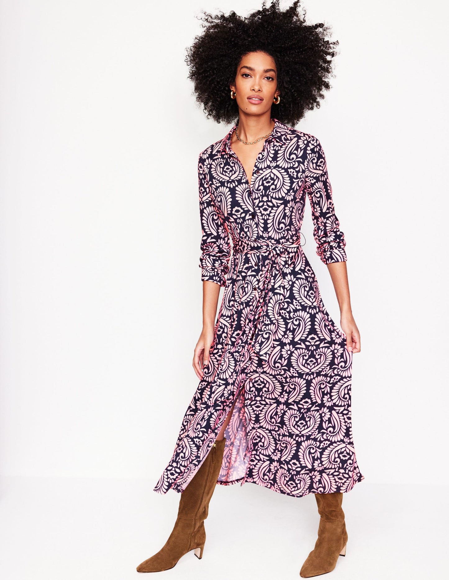 Marcia Jersey Midi Shirt Dress-Milkshake, Decorative Flora