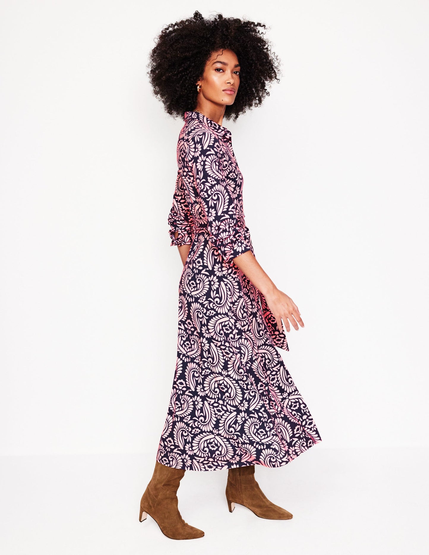 Marcia Jersey Midi Shirt Dress-Milkshake, Decorative Flora