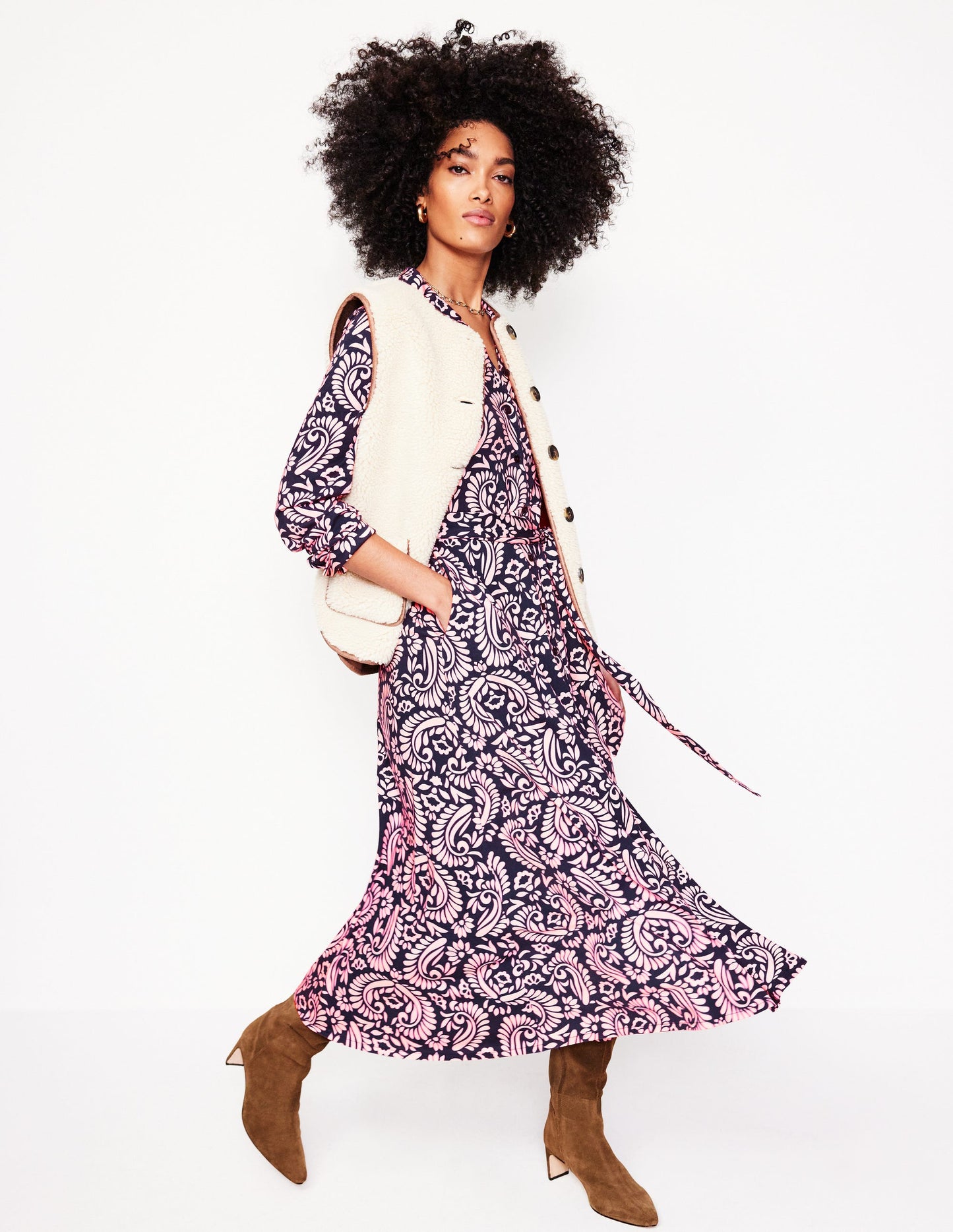 Marcia Jersey Midi Shirt Dress-Milkshake, Decorative Flora