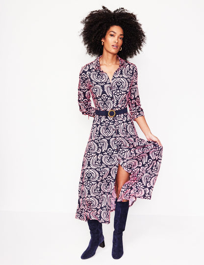 Marcia Jersey Midi Shirt Dress-Milkshake, Decorative Flora