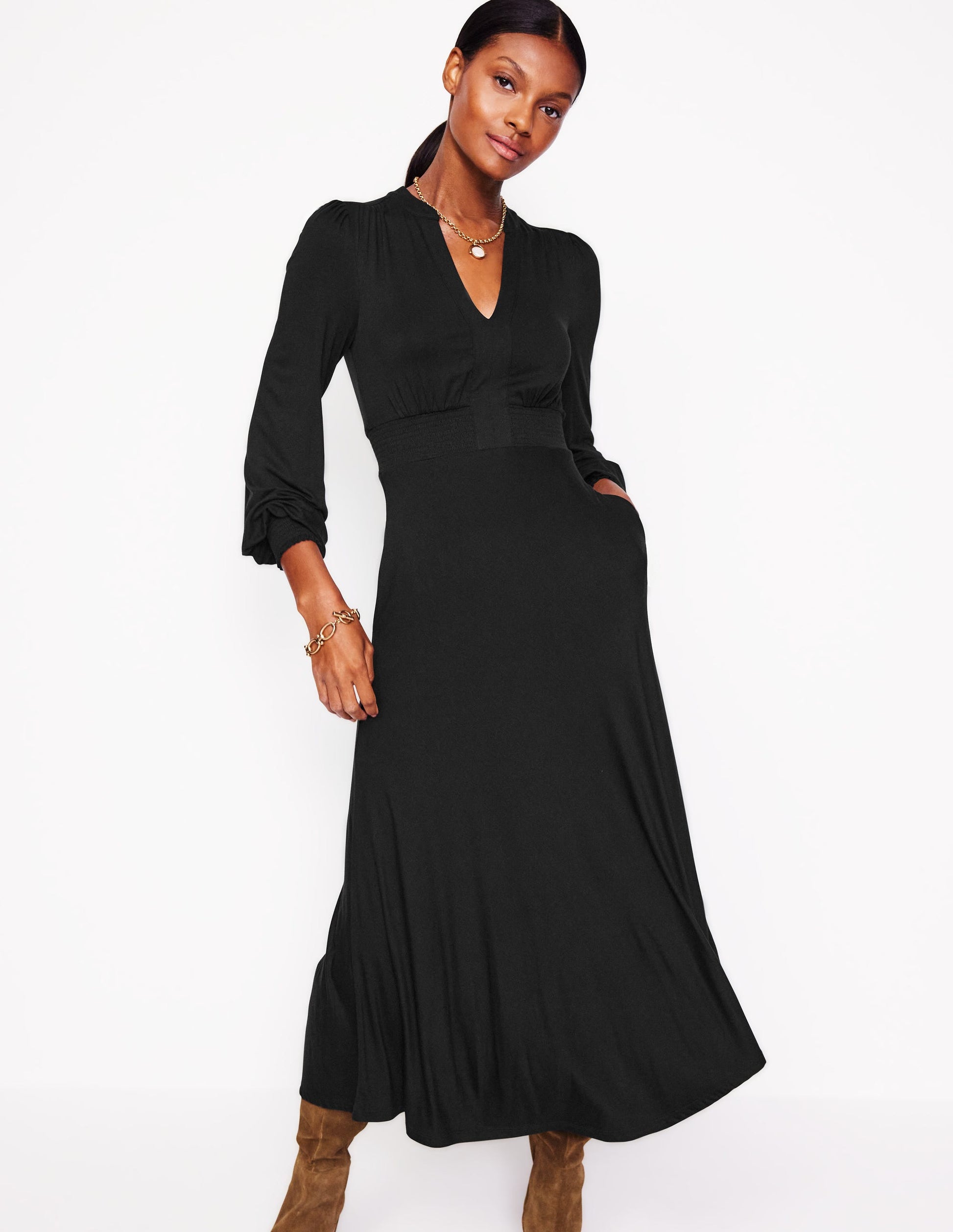 black midi dress near me Georgia Jersey Midi Dress-Black