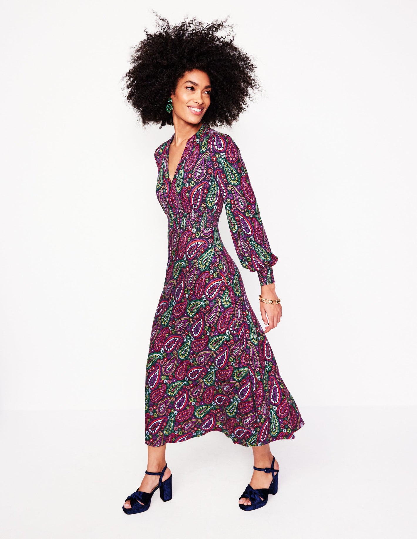 Ivy Smocked Midi Dress-Multi, Illustrated Paisley