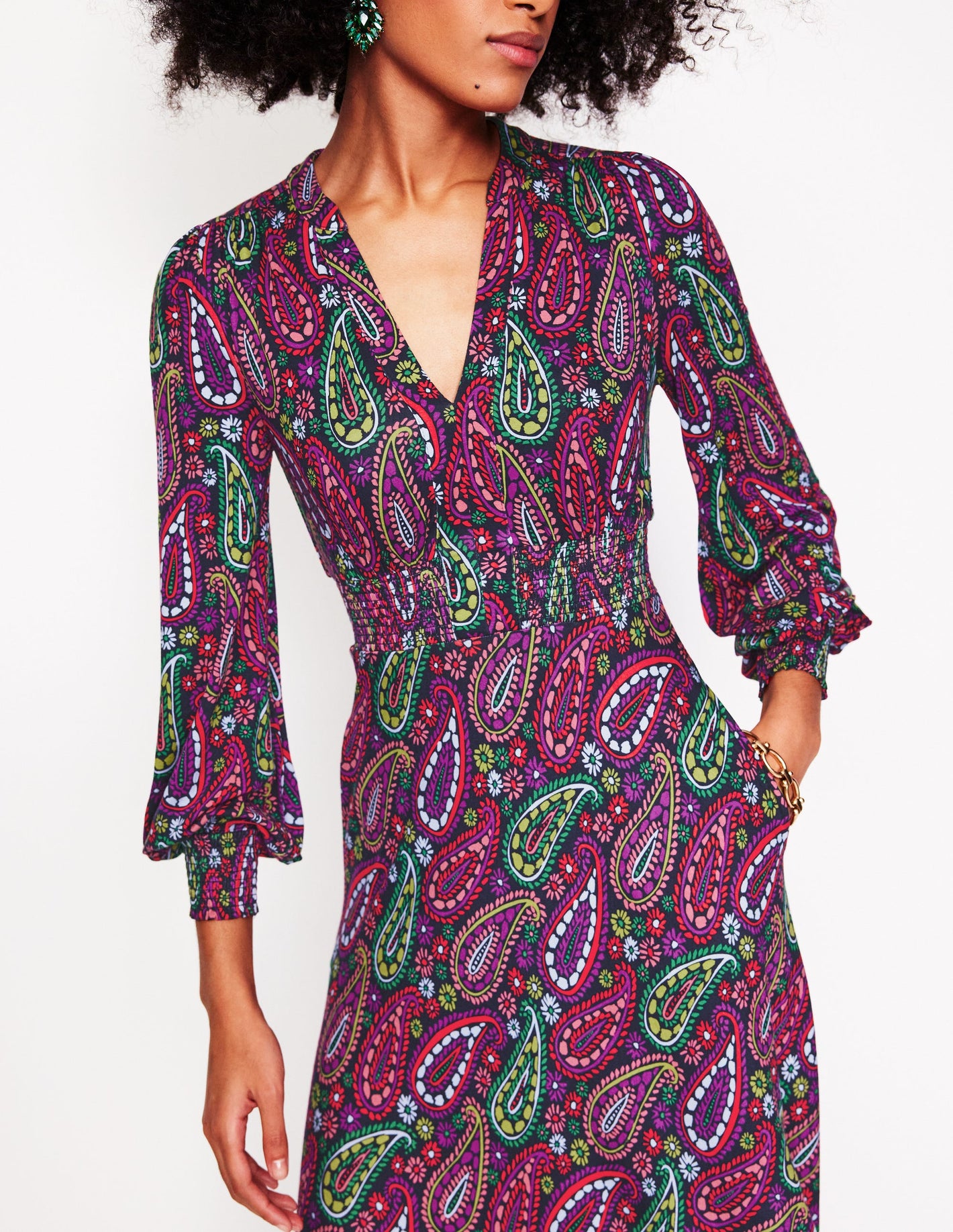 Ivy Smocked Midi Dress-Multi, Illustrated Paisley