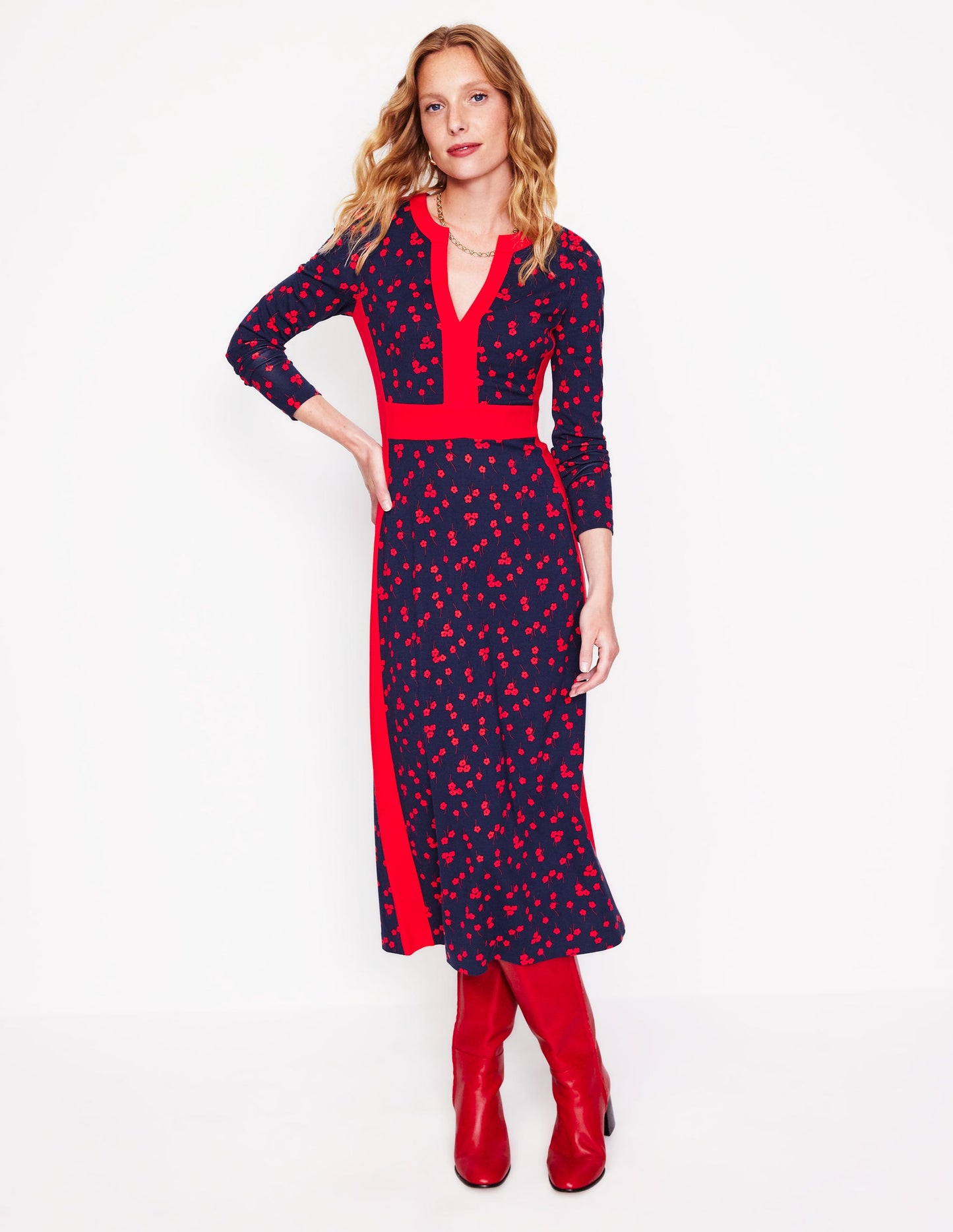 Catherine Ponte Midi Dress-Rouge, Fall Sprig