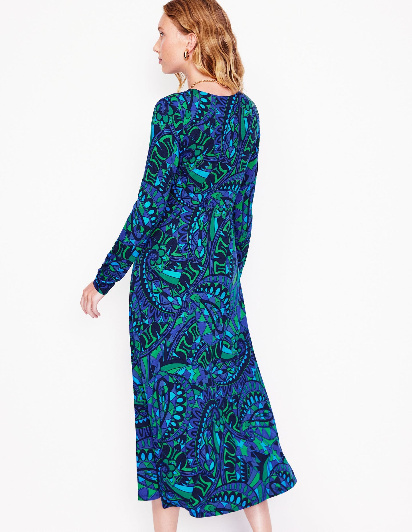 Twisted Waist Jersey Dress-Blue, Kaleidoscopic Paisley