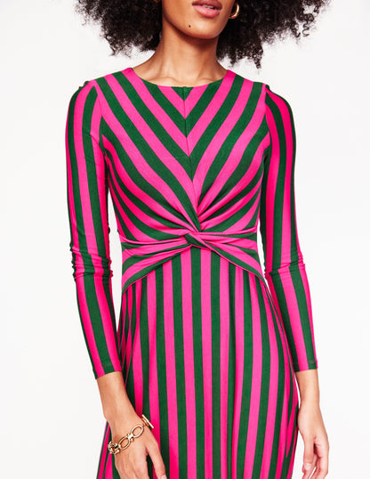 Twisted Waist Jersey Dress-Pink Peacock and Eden, Stripe