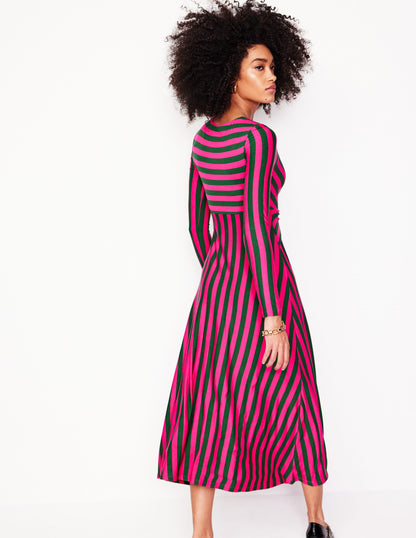 Twisted Waist Jersey Dress-Pink Peacock and Eden, Stripe