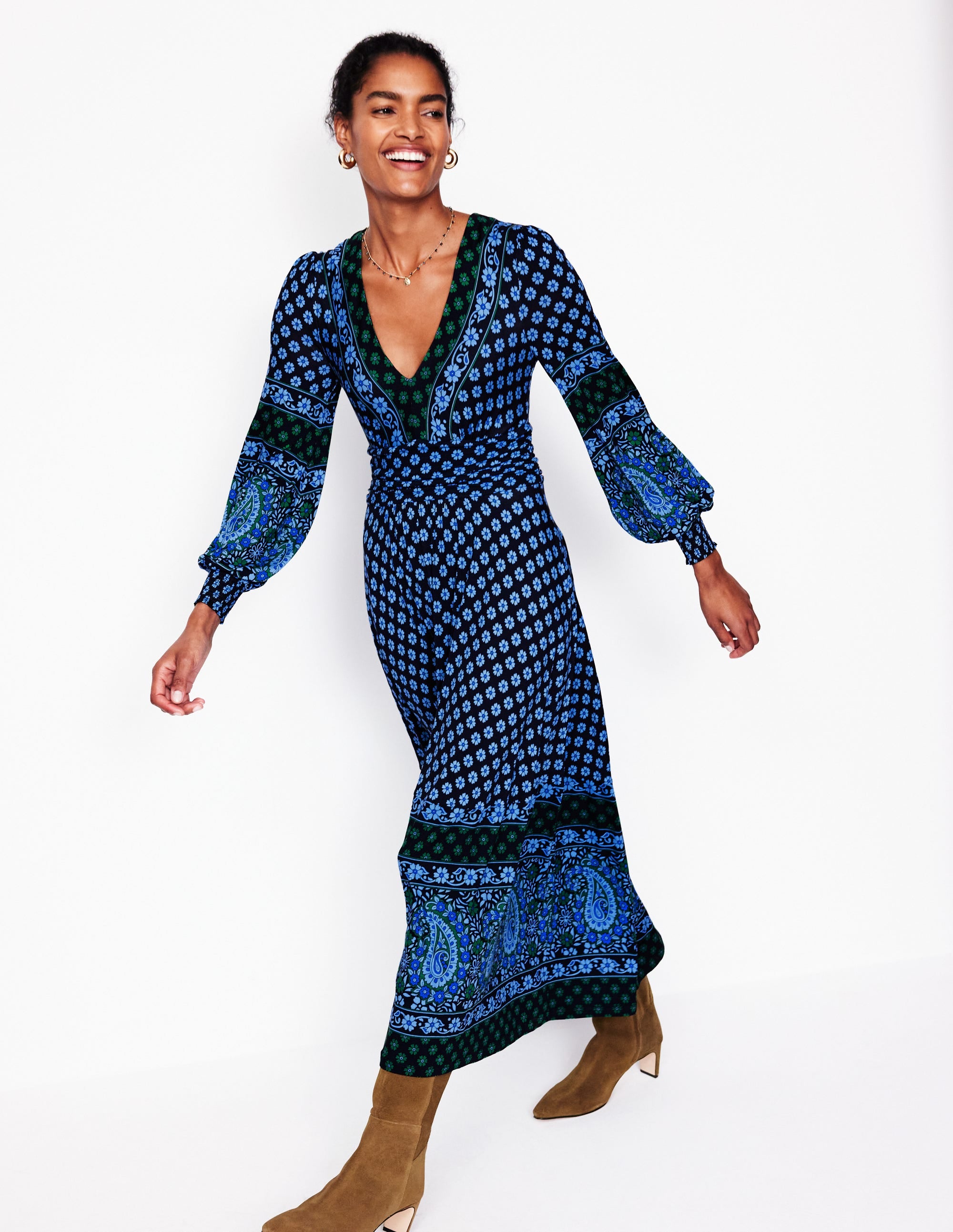 Daphne Jersey Maxi Dress-Dawn Blue, Paisley Posy - Image 1