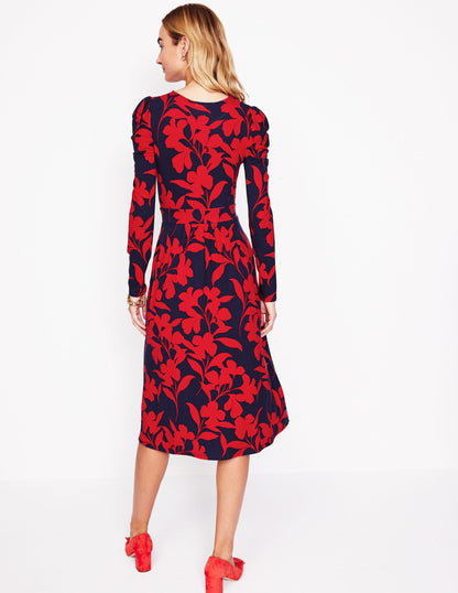 Puff Sleeve Blouson Dress-Red, Silhouette Bloom