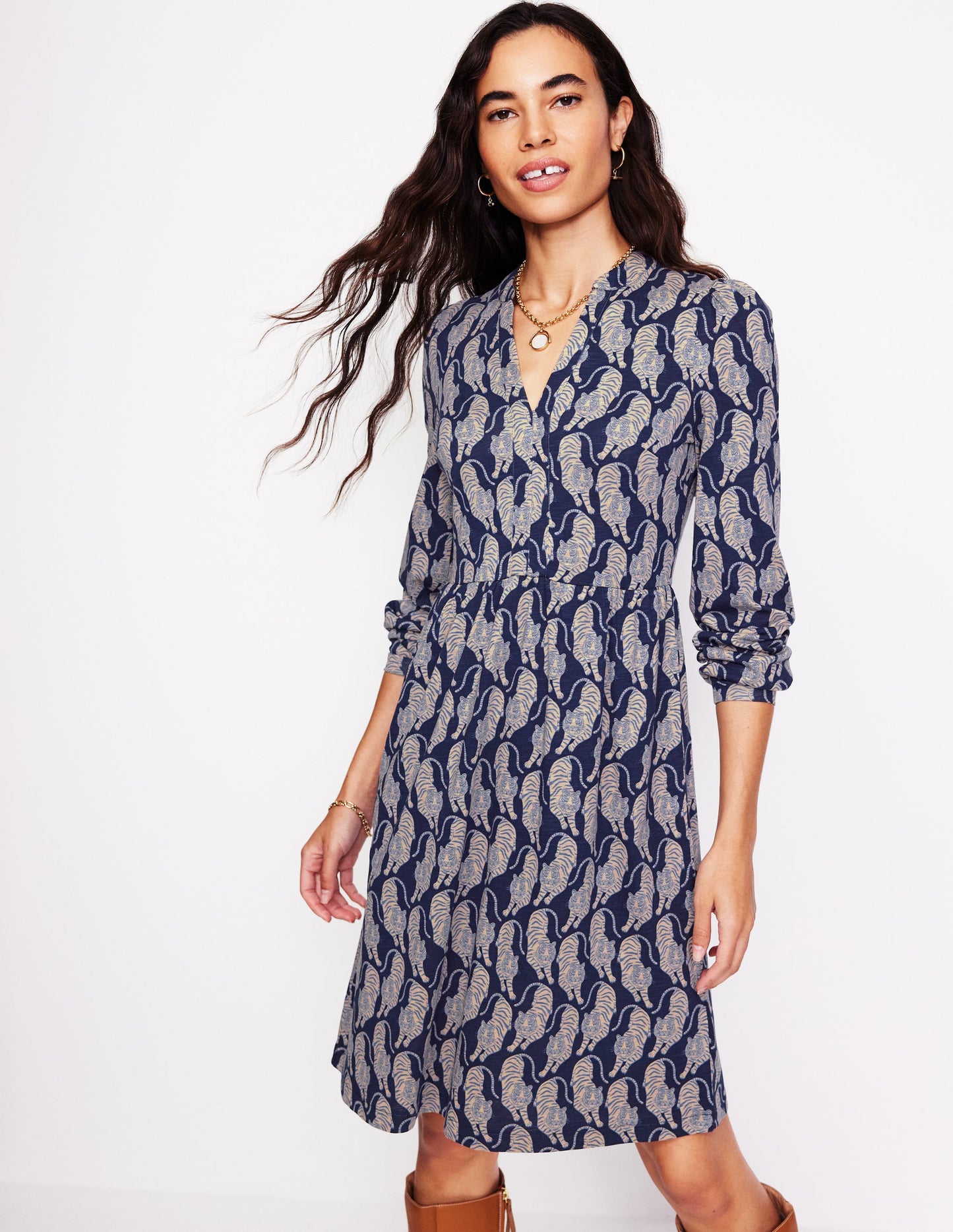 Naomi Relaxed Jersey Dress-French Navy, Tiger