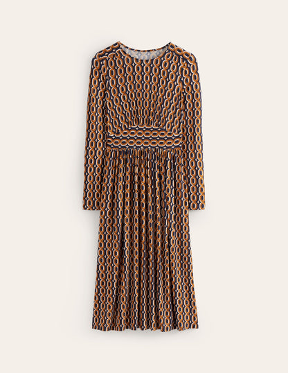 Thea Long Sleeve Jersey Dress-Ochre, Chain