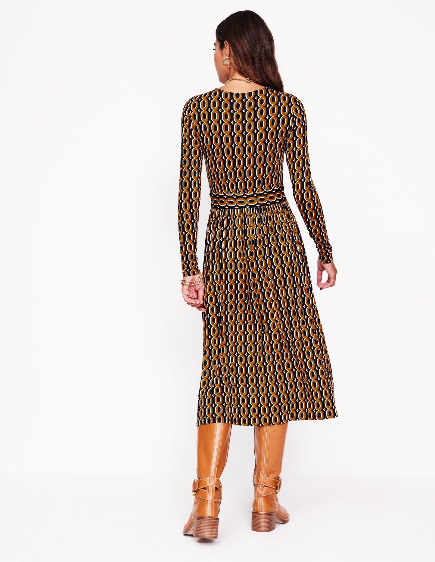 Thea Long Sleeve Jersey Dress-Ochre, Chain