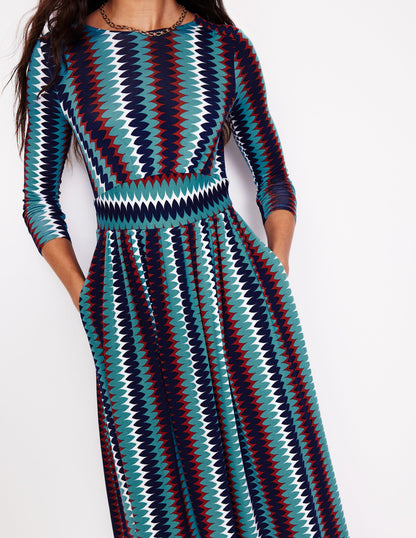 Thea Long Sleeve Jersey Dress-Multi, Chevron Charm