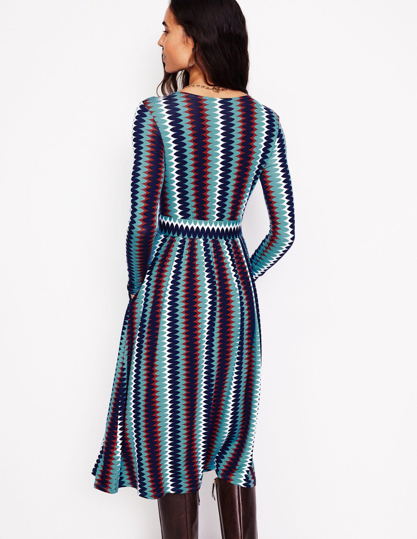 Thea Long Sleeve Jersey Dress-Multi, Chevron Charm