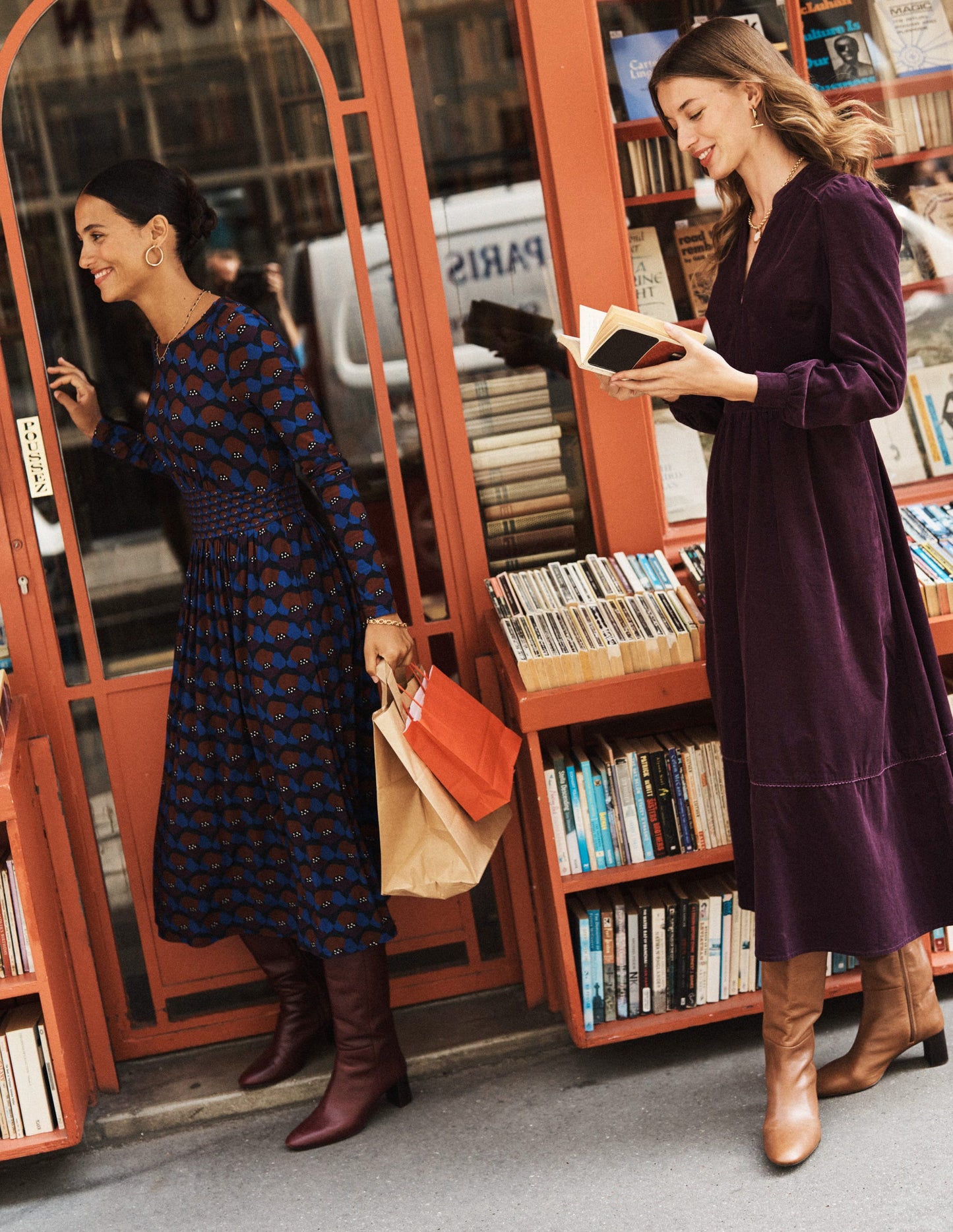 Thea Long Sleeve Jersey Dress-Damson, Poppy Stamp