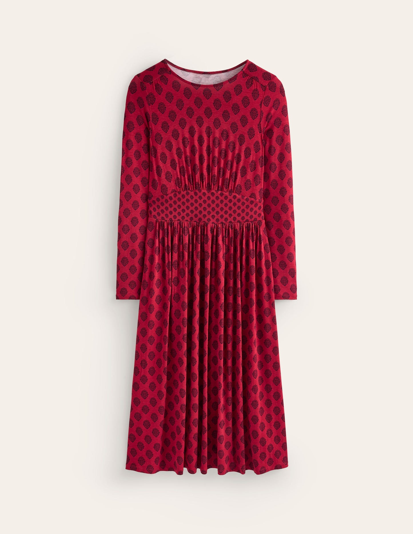 Thea Long Sleeve Jersey Dress-Red Liquorice, Ornate Stamp