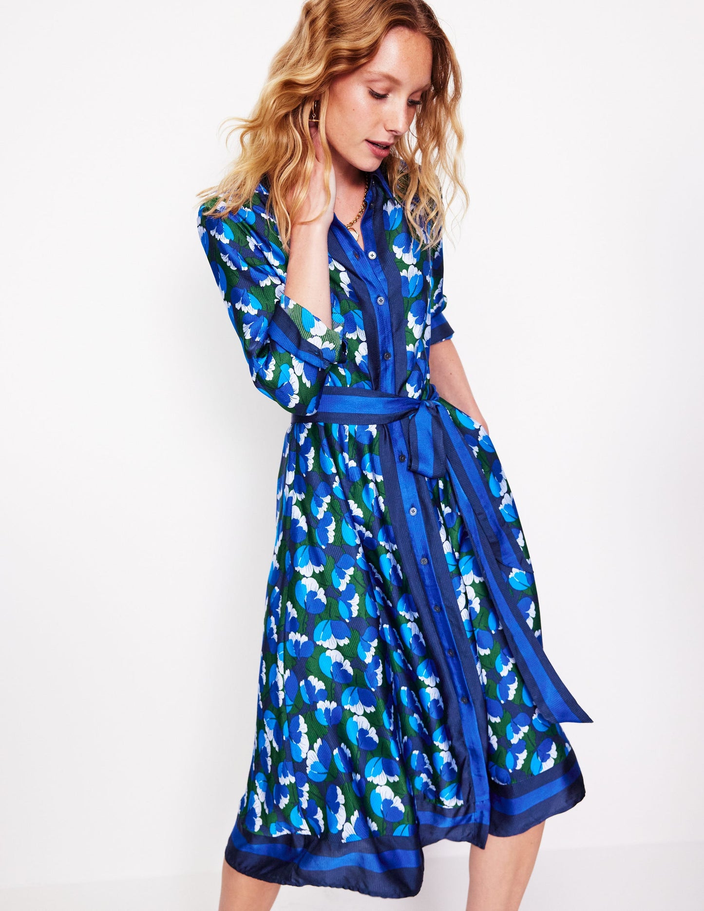 Kate Satin Shirt Dress-French Navy, Tulip Valley